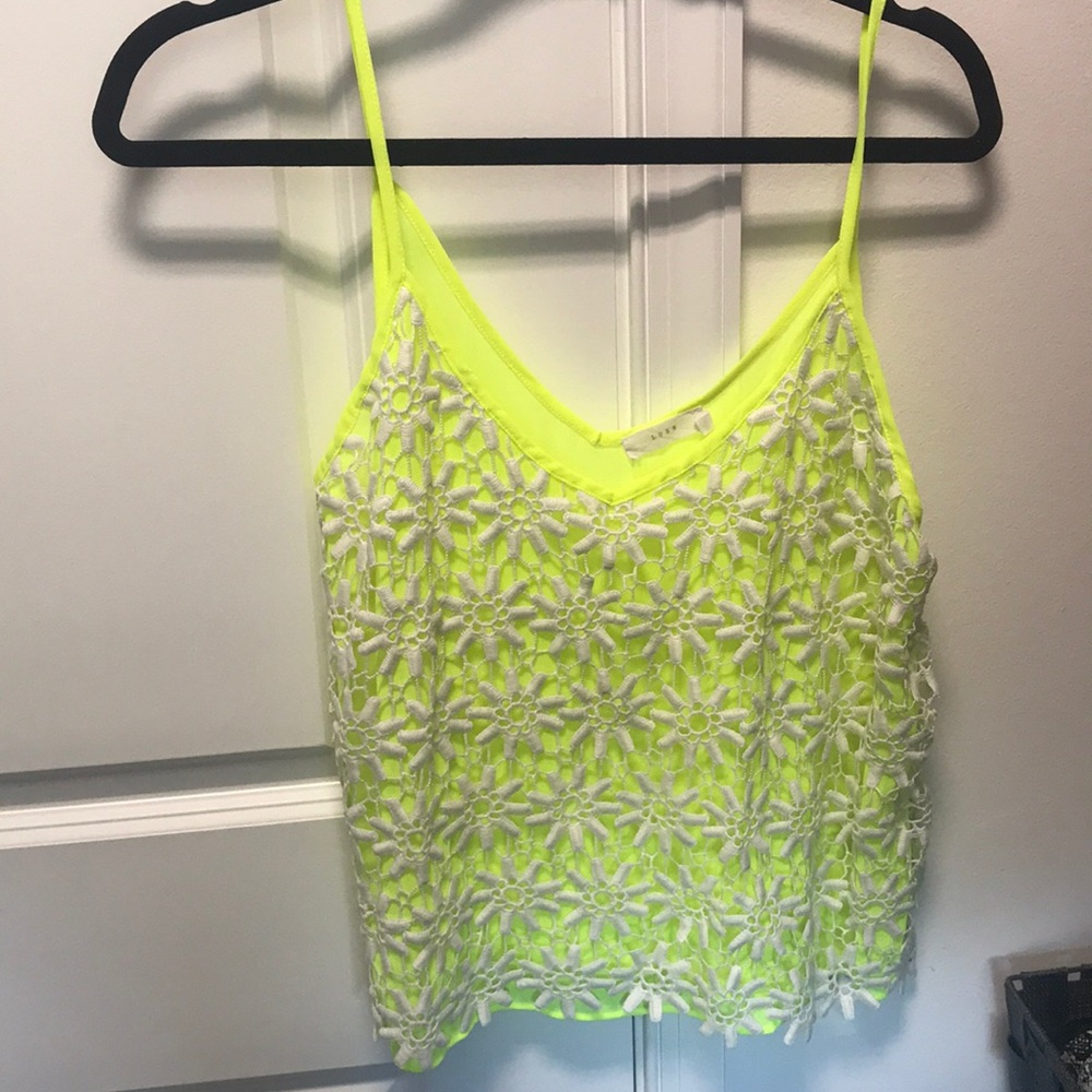 Neon Yellow with White Crochet Tank